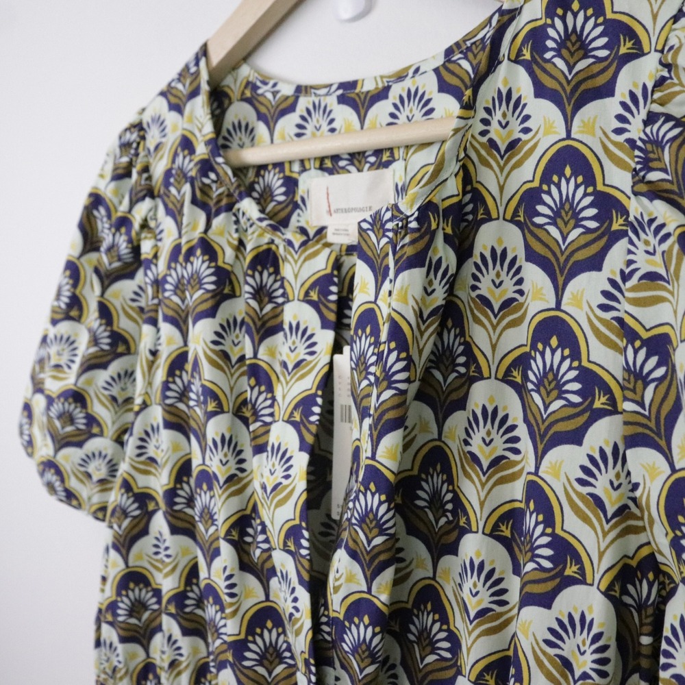 NWT‎ Anthropologie Somerset Mini Dress Blue Khaki Print Large - Picture 6 of 9